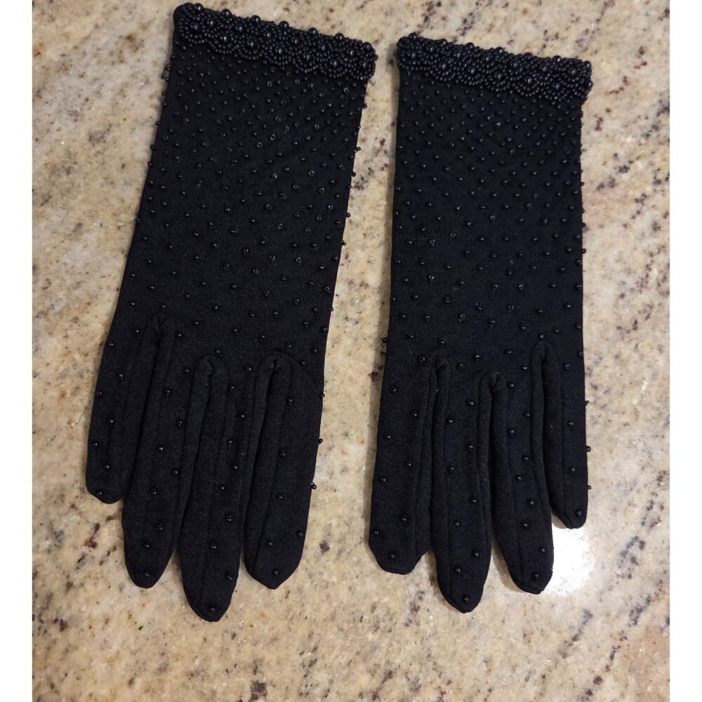 New! Women One Size Fits All Black Nylon Beaded Short Gloves Elegant Bridgerton